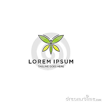 Luxury butterfly logo with yellow and green fresh color style Vector Illustration
