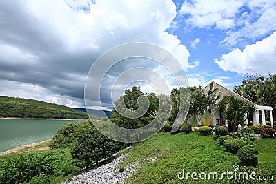 Luxury cabin hotel with nature near the lake Stock Photo