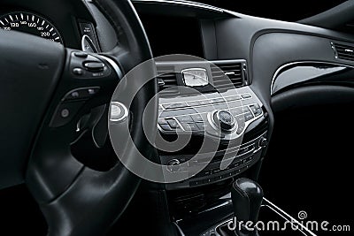 Luxury car inside. Interior of prestige modern car. Automatic geLuxury car inside. Interior of prestige modern car. Automatic gear Stock Photo