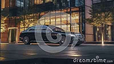 Luxury car parked outside of the building at night Stock Photo