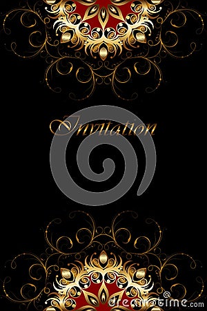 Luxury card with gold ornament on a black background. Vector Illustration