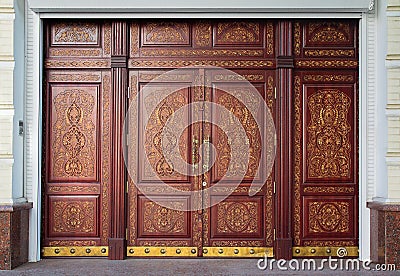 Luxury carved door in oriental style Stock Photo