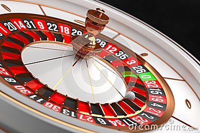 Luxury Casino roulette wheel on black background. Casino theme. Close-up white casino roulette with a ball on 21. Poker Cartoon Illustration