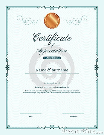 Luxury certificate template with elegant border frame Vector Illustration