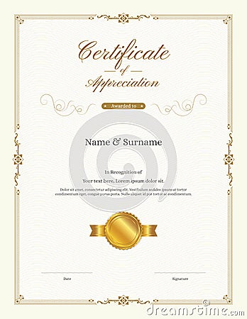 Luxury certificate template with elegant border frame Vector Illustration