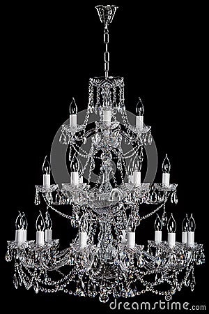 Luxury chandelier on black background. Stock Photo