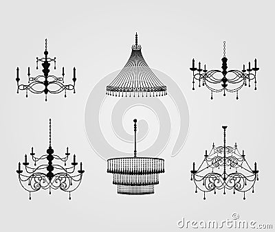 Luxury chandelier silhouette vector set Stock Photo