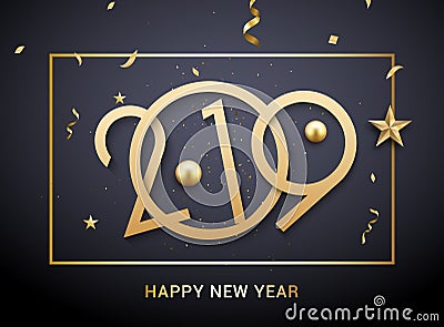 Luxury Christmas golden 2019 typography. New Year background decoration holiday greeting card 2019 Vector Illustration