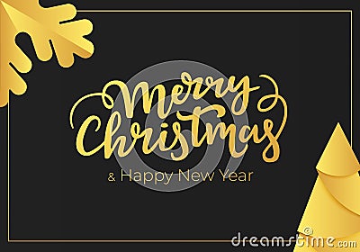 Luxury Christmas and New Year greeting card with gold foil decorations on the background of a black luxe paper Vector Illustration