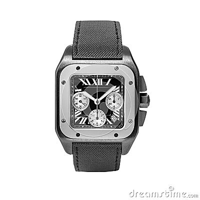 Luxury chronograph watch made of titanium and stainless steel with black Kevlar strap Stock Photo