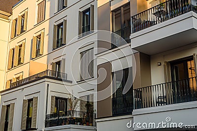 Luxury city flats with balcony and window blinds Stock Photo