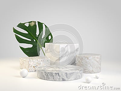 Luxury Collection Marble Set Podium With Monstera Plant 3d Render Stock Photo