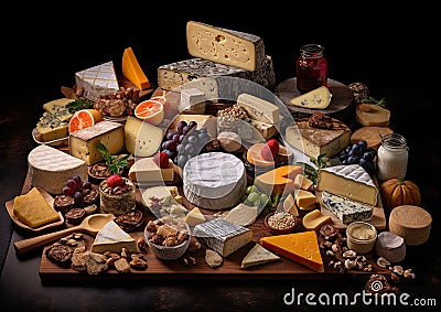 Luxury collection of world cheeses Generative AI Illustration Stock Photo