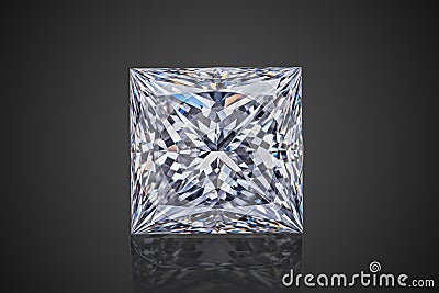 Luxury colorless transparent sparkling gemstone square shape princess cut diamond isolated on black background Stock Photo