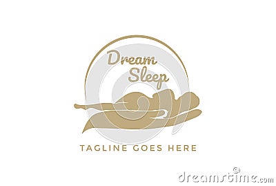 Luxury Comfort Hand Sexy Woman Lady Girl Female Sleep for Bed or Yoga Wellness Logo Design Vector Illustration