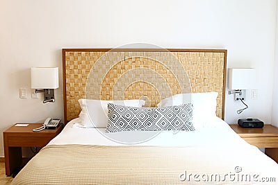 luxury comfy white bed Stock Photo