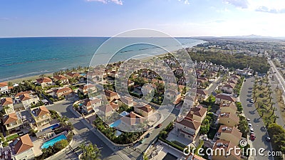 Luxury cottage town and waterfront on sunny day, real estate for rent in Cyprus Stock Photo