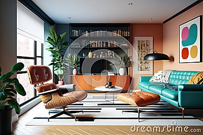 Luxury creative bright interior design of living room. Generative AI Stock Photo