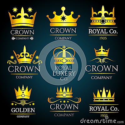 Luxury crown vector vintage monogram, logos set for boutique and jewellery Vector Illustration