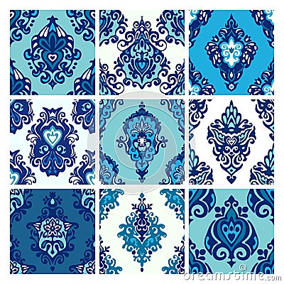 Luxury Damask seamless design set Vector Illustration