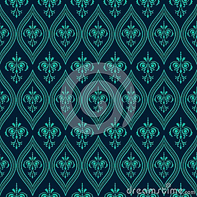 Luxury Damask seamless pattern. Blue color. Vector Vector Illustration