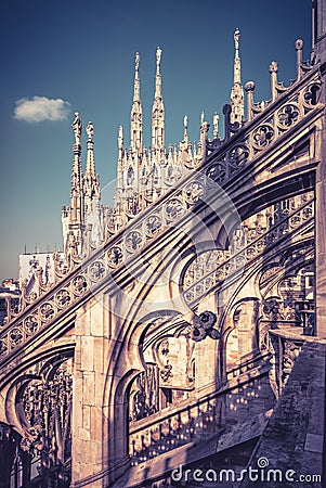 Luxury decoration of the Milan Cathedral roof, Italy Stock Photo