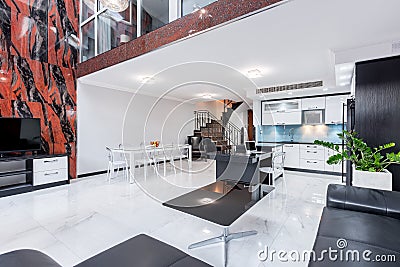 Luxury designed two-storied apartment interior Stock Photo