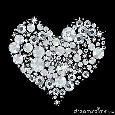 Luxury diamond crystal heart pattern for Valentine day. Precious diamonds Shine on heart Stock Photo