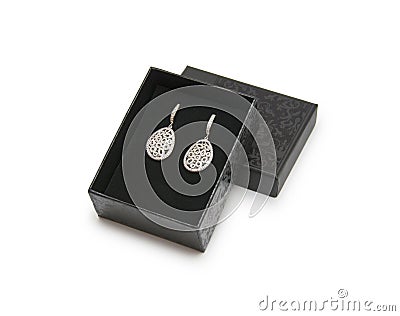 Luxury earrings in box Stock Photo