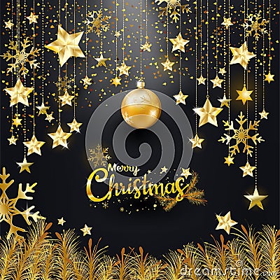 Luxury Elegance gold glitter Merry Christmas and Happy New Year typography design for banner, invitation, greeting card Stock Photo