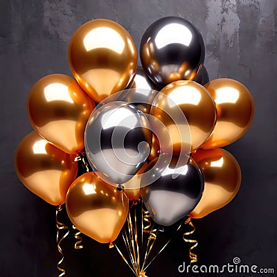 Luxury elegant gold metalic party balloons for festive celebration Stock Photo