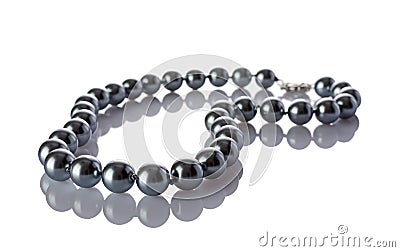 Luxury elegant silver pearl necklace close-up Stock Photo