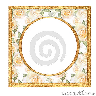 Luxury element for design. Golden frame with roses Stock Photo