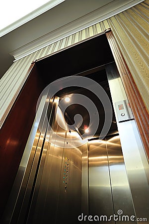 Modern elevator with open doors Stock Photo