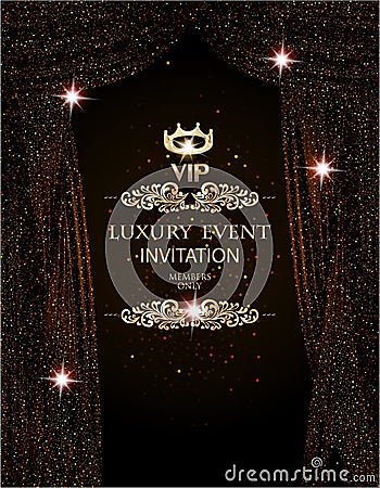 Luxury event elegant background with sparkling theater curtains. Vector Illustration