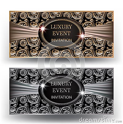 Luxury event elegant cards with floral design elements and vintage frame. Vector Illustration