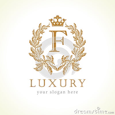 Luxury F letter and crown monogram logo Vector Illustration