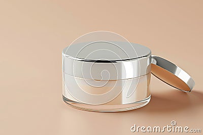 Luxury face cream jar with metallic lid on beige background Stock Photo