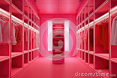 luxury fashionable doll like interior. Dressing room in pink colors. Wardrobe-room. Stock Photo