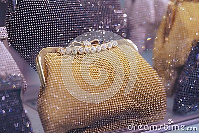 Luxury fashionable women`s accessories hand bags ,clutch with diamonds Stock Photo