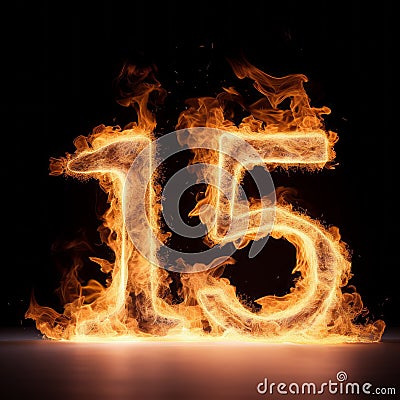 Luxury Fire Text Effect: 'fifteen' Photography Stock Photo