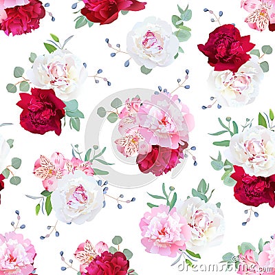 Luxury floral seamless vector print with peony, alstroemeria lily Vector Illustration