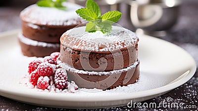 Luxury French dessert Chocolate souffle on plate, gourmand food Stock Photo