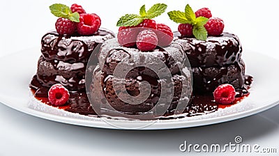 Luxury French dessert Chocolate souffle on plate, gourmand food Stock Photo