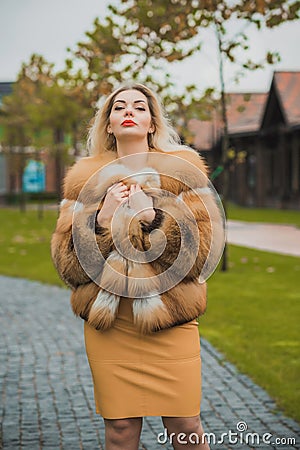 Luxury fur coat concept. Woman in furs Stock Photo