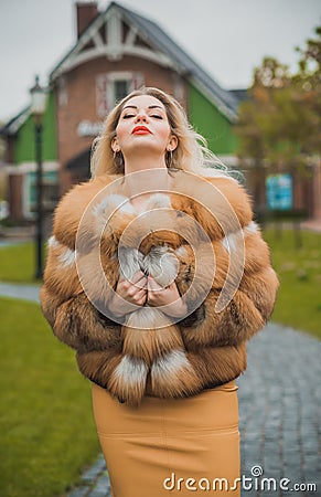 Luxury fur coat concept. Woman in furs Stock Photo