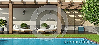 Garden with pergola and swimming pool Stock Photo