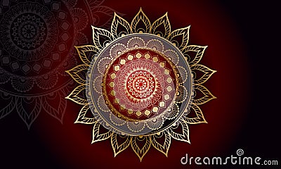 Luxury geometric gold gradient dark red mandala background. Vector Illustration