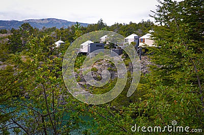 Luxury glamping camp on the forest in Chile Stock Photo