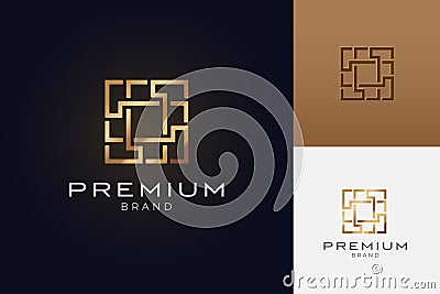 Luxury Gold abstract symmetrical pattern logo template Vector Illustration